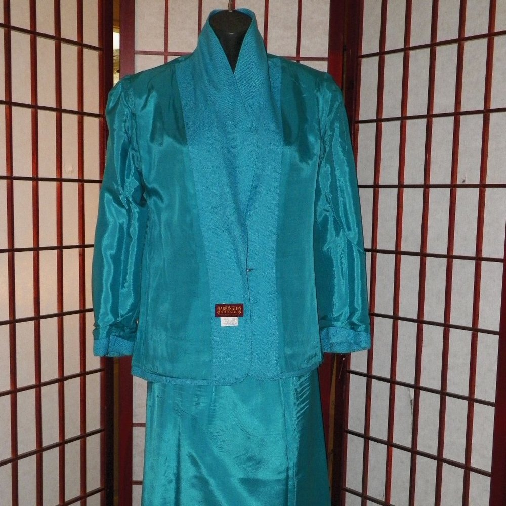 VTG Harrington Square 2PC Blue Skirt Jacket Suit - Picture 3 of 9